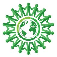 eco green world map with paper chain people