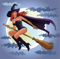 Beautiful Witch Flying on the Broom