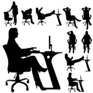 Vector silhouette of woman with a computer N3