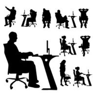 Vector silhouette of woman with a computer N4