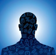 Human head with social media icons