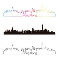 Hong Kong skyline linear style with rainbow