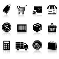 Shopping icons with reflection N2