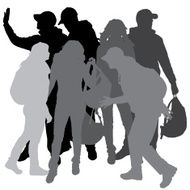 Vector silhouette of people with backpacks