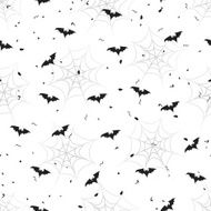 Black and white Halloween seamless vector pattern with bats