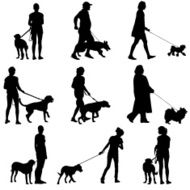 Set ilhouette of people and dog Vector illustration