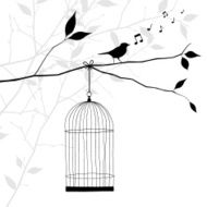 bird singing on tree branch - freedom concept