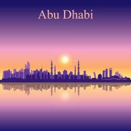 Abu Dhabi skyline silhouette on sunset background