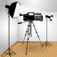 Video camera on tripod