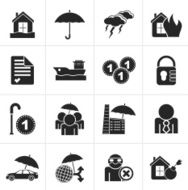 Black Insurance and risk icons N2