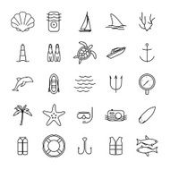 Diving and water activities outline icons set