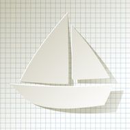 Paper sailboat white on a checkered paper background