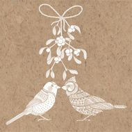 Birds and mistletoe Vector illustration on kraft paper