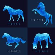 Horse - Blue low poly vector set Design