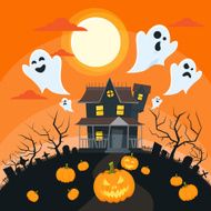 Halloween House Goust Pumpkin Face Party Invitation Card