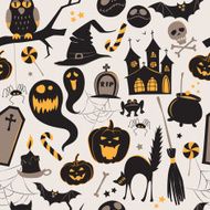 Seamless pattern Of Vintage Happy Halloween flat icons Hallowe