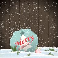 Christmas greeting card sign with text Merry and bright in