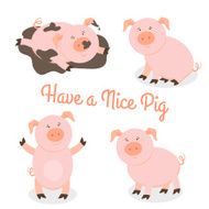 Cute happy cartoon pigs vector set