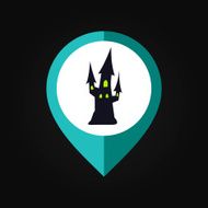 Halloween witch castle mapping pin icon