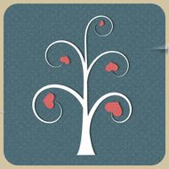 White abstract tree with hearts on vintage background N2