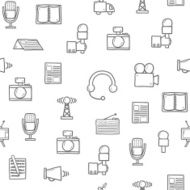 Seamless background on journalism theme with hand drawn objects camera N2
