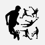 Soccer player action silhouettes set
