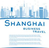 Outline Shanghai skyline with blue skyscrapers and copy space N2