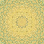 Ornamental yellow-turquoise round ethnic background in square