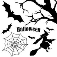 Set of halloween silhouette on white background
