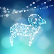 Greeting card with silhouette of illuminated ornamental sheep vector
