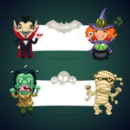 Set of Vector Halloween Banners with Monsters