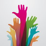 Raised colourful hands