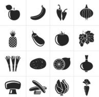 Black Different kind of fruit and vegetables icons