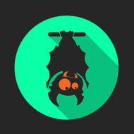 Round flat vector icon with vampire bat for Halloween N5