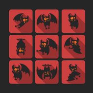 Quadrate flat vector icon set with vampire bat for Halloween