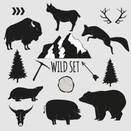 Wild animals and objects set