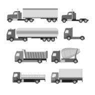Vector set of trucks Gray flat icons Dump truck tank