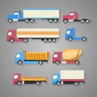 Vector set of trucks with a shadow Color flat icons