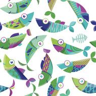 Multi-colored decorated fishes Seamless background pattern