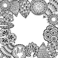 Hand drawn vector frame with doodle trees N2
