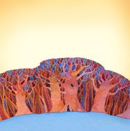 Watercolor background with stylized trees