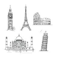 Hand drawn world landmark set N2