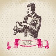 Wine vintage background Hand drawn sketch illustration N7