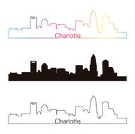 Charlotte skyline linear style with rainbow