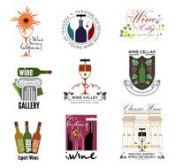 Set of wine wine exhibition festivals restaurants and shops logos