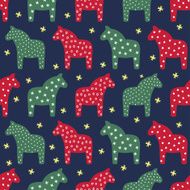 Seamless scandinavian style pattern with traditional horses and snowflakes