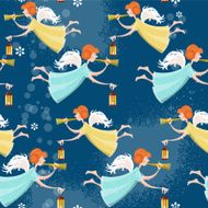 Christmas angel with trumpet and lamp flying Seamless background pattern N2