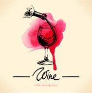 Wine vintage background Watercolor hand drawn sketch illustrati N2