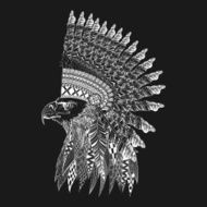 Zentangle stylized head of eagle in feathered war bonnet N3