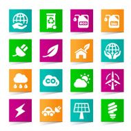Set of Universal Ecology Icons on Square Colored Buttons